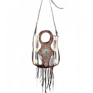 NEW AMERICAN DARLING serape round handled bag in brown multi